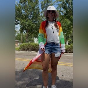 NEW Wispr BRODIE CASHMERE gianni maxi cardigan in pomodori rainbow medium